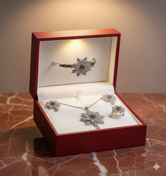 ✨ Royal Silver Winter Jewellery Set – ( Necklace, Earrings, Ring & Hand Kara for Women ) ✨