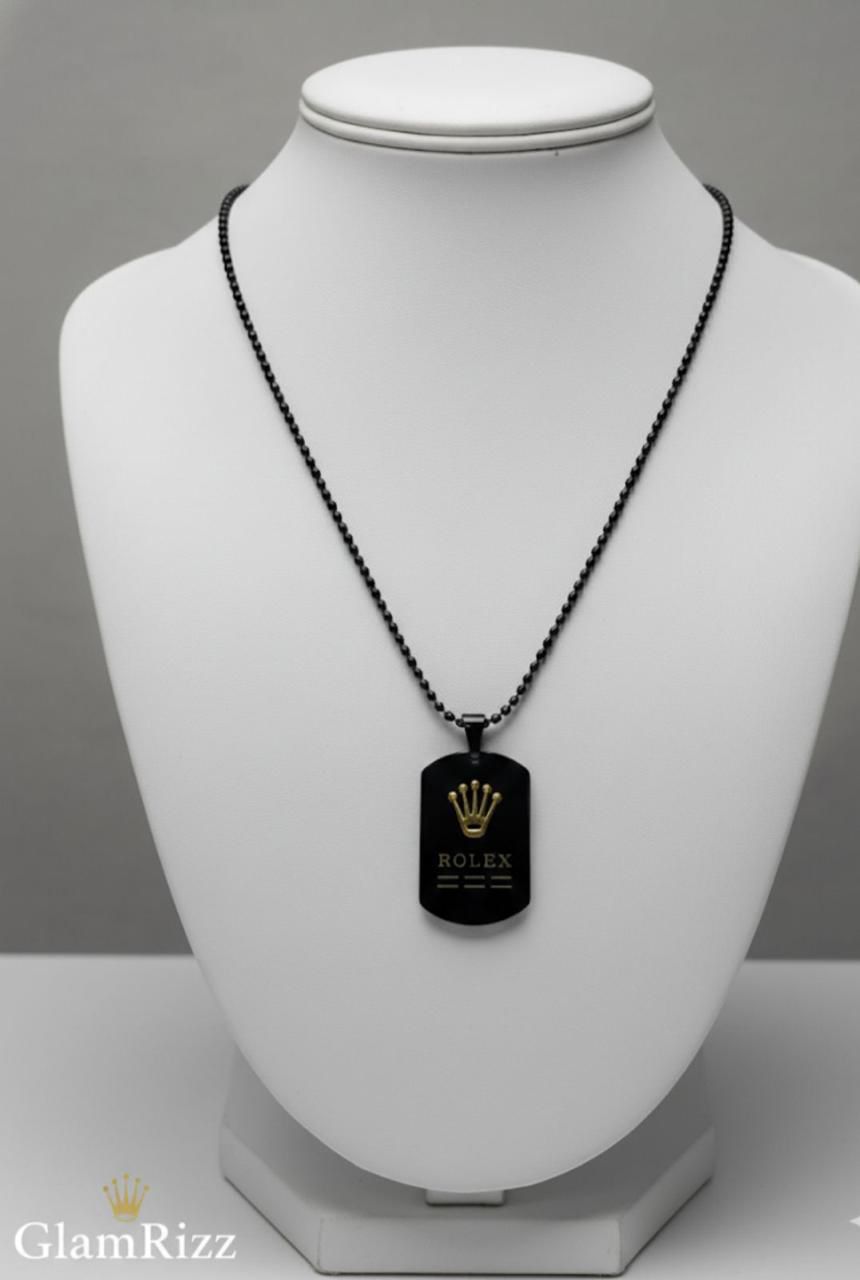 π« Premium 100% Stainless Steel Black Beaded Necklace with Black Rolex Pendant for Boys π«