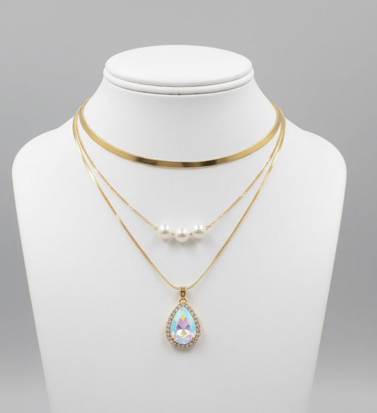 💫 Premium Necklace with Teardrop Pendant Pearl Accent & Surprised Premium Ring for Women/Girls💫