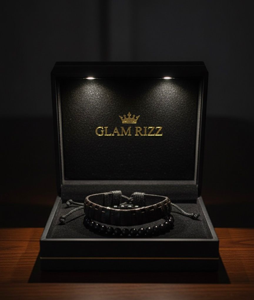 💫 Premium 2 Different Leather + Studs Bracelet For Boys💫Black Lovers