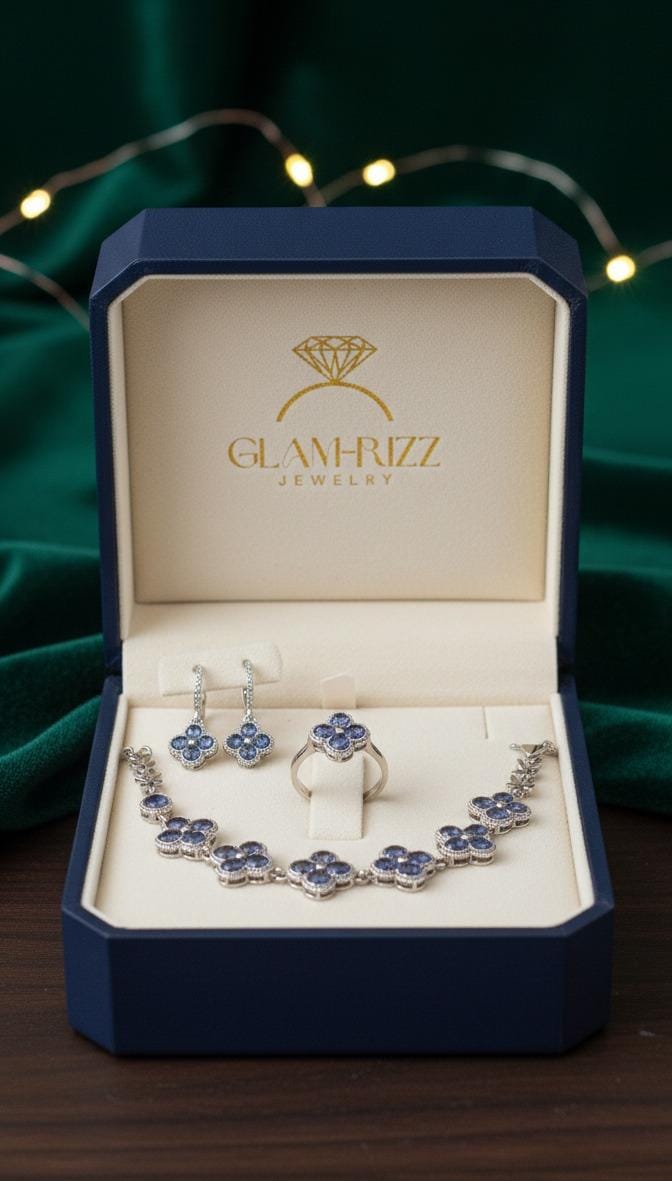 Sapphire-Blue💙Clover Jewelry Set (Ring, Earrings & Bracelet)