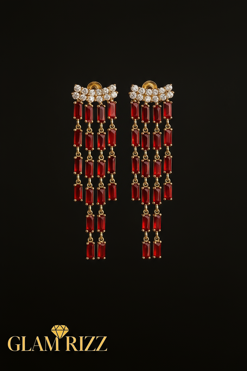 💫Buy 1 Royal Ruby Luxe Glam Earring Get 1 Reddish Stone Adjustable Ring For Women💫