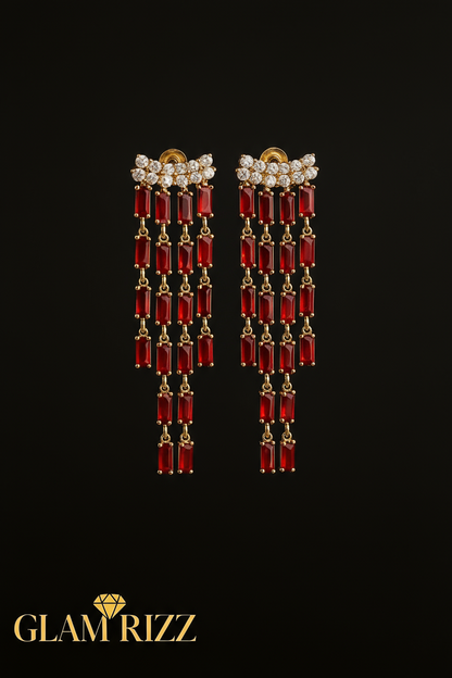 💫Buy 1 Royal Ruby Luxe Glam Earring Get 1 Reddish Stone Adjustable Ring For Women💫