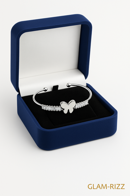 💫 Royal Class Elegant Bracelet with Black Heart & Butterfly Stone – Premium Finish 💫