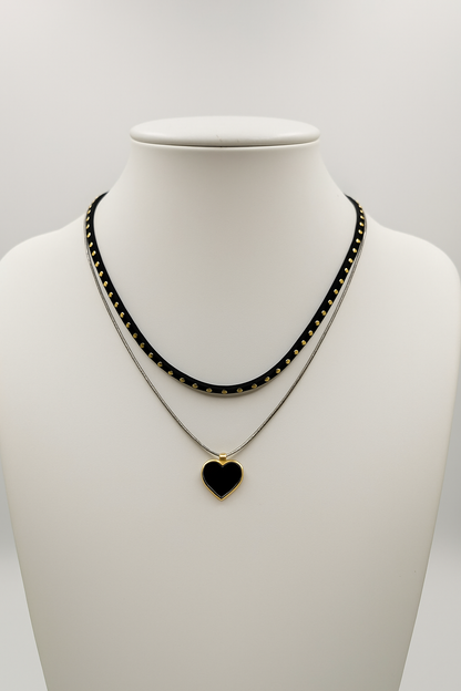 💫Buy 1 Premium Golden Studs with Black Heart Shaped Neclace & Get 1 Surprised Ring for Women/Girls💫