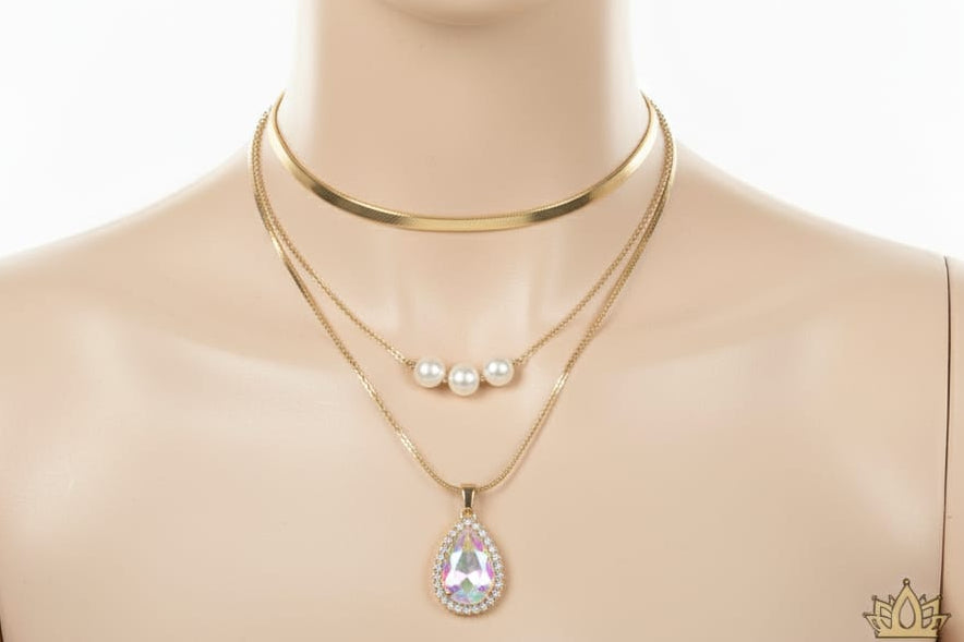 💫 Premium Necklace with Teardrop Pendant  Pearl Accent & Surprised Premium Ring for Women/Girls💫