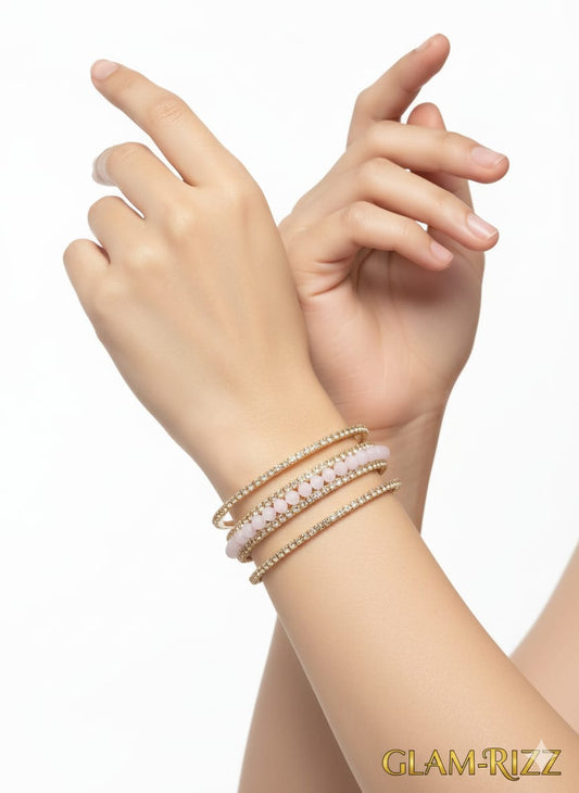 💫 Royal Elegance Kara & Bangles Set of 3 with Pink Pearls – Premium Collection for Women 💫