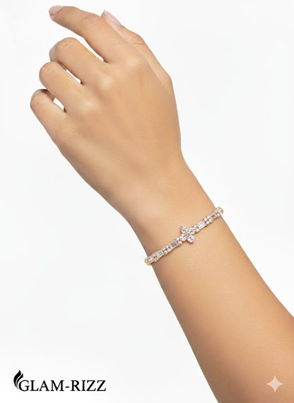 💫Buy 1 Premium Bracelet with Flower Shaped Pendant Get 1 Adjustable Pink Gemstone Ring for Women/Girls 💫