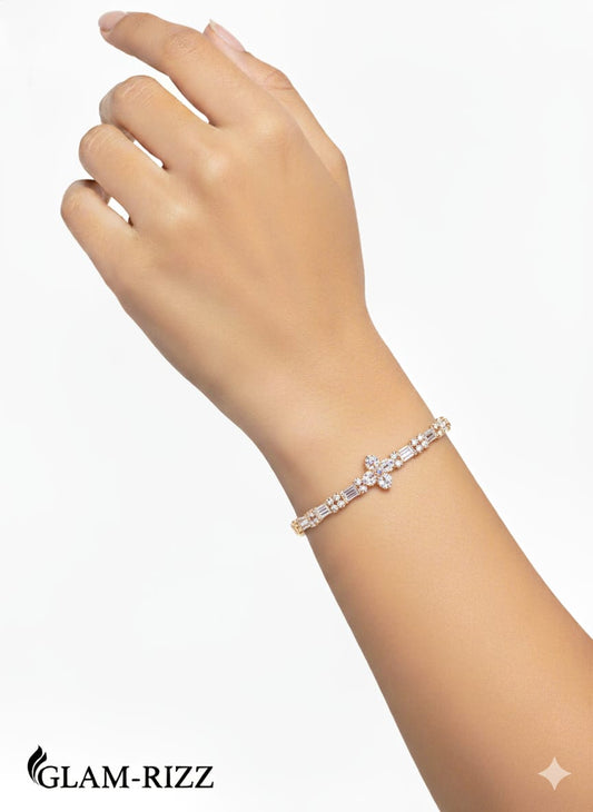 💫Buy 1 Premium Bracelet with Flower Shaped Pendant Get 1 Adjustable Pink Gemstone Ring for Women/Girls 💫