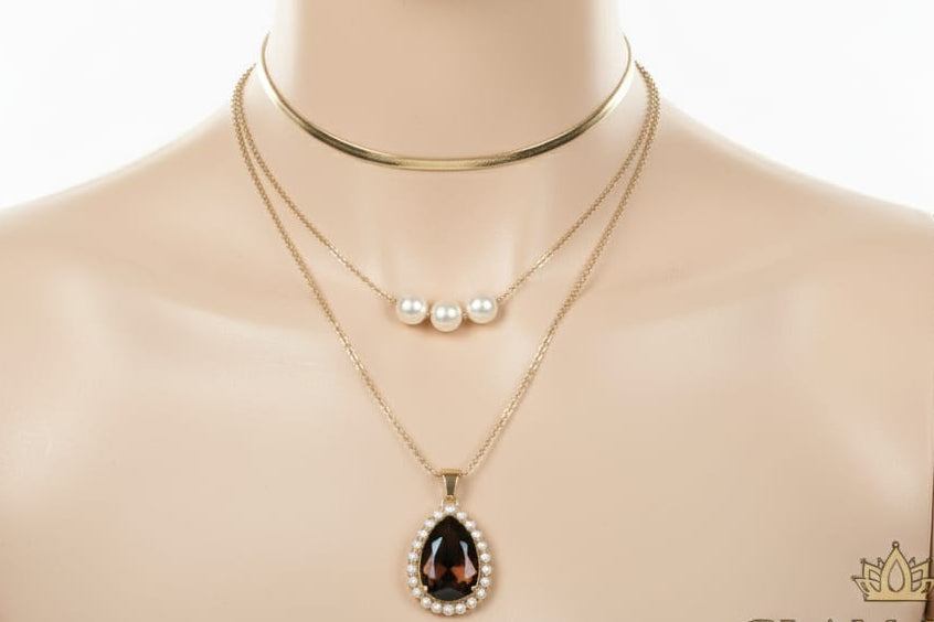 💫 Premium Necklace with Teardrop Pendant  Pearl Accent & Surprised Premium Ring for Women/Girls💫