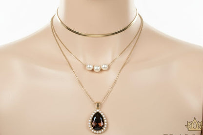 💫 Premium Necklace with Teardrop Pendant  Pearl Accent & Surprised Premium Ring for Women/Girls💫