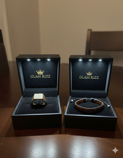 💫 Premium Brown Leather Bracelet & 100% Stainless Golden Ring💫