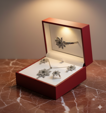 ✨ Royal Silver Winter Jewellery Set – ( Necklace, Earrings, Ring & Hand Kara for Women ) ✨