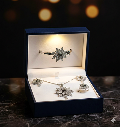 ✨ Royal Silver Winter Jewellery Set – ( Necklace, Earrings, Ring & Hand Kara for Women ) ✨