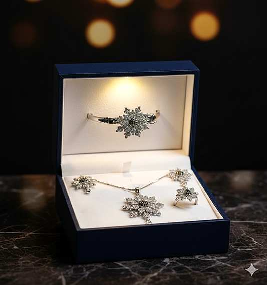 ✨ Royal Silver Winter Jewellery Set – ( Necklace, Earrings, Ring & Hand Kara for Women ) ✨