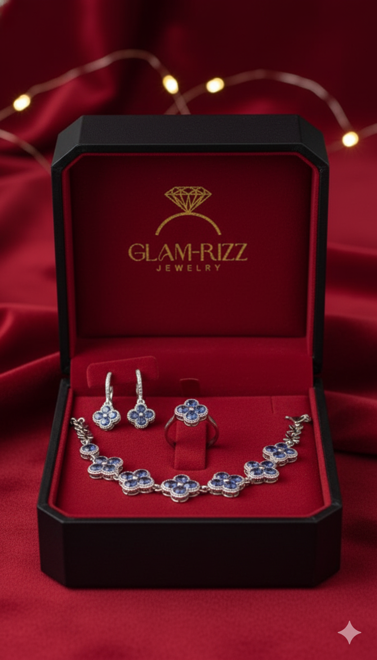 Sapphire-Blue💙Clover Jewelry Set (Ring, Earrings & Bracelet)