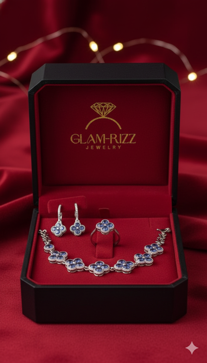 Sapphire-Blue💙Clover Jewelry Set (Ring, Earrings & Bracelet)