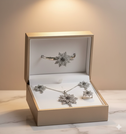 ✨ Royal Silver Winter Jewellery Set – ( Necklace, Earrings, Ring & Hand Kara for Women ) ✨