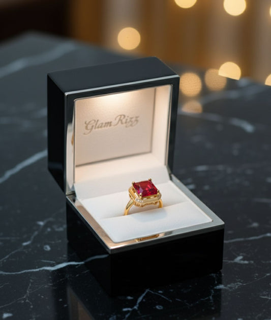 💫 Premium Golden Ring with Reddish Mehroon Gemstone for Women 💫