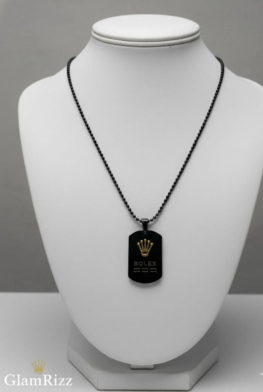 💫 Premium 100% Stainless Steel Black Beaded Necklace with Black Rolex Pendant for Boys 💫