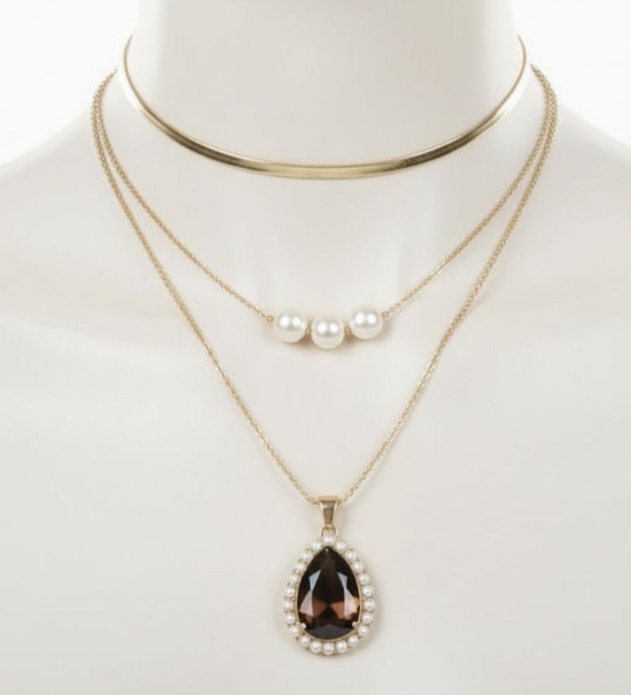 💫 Premium Necklace with Teardrop Pendant  Pearl Accent & Surprised Premium Ring for Women/Girls💫