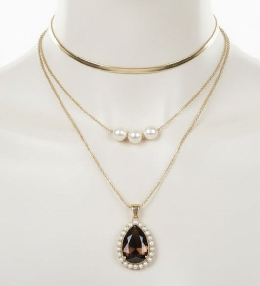 💫 Premium Necklace with Teardrop Pendant  Pearl Accent & Surprised Premium Ring for Women/Girls💫