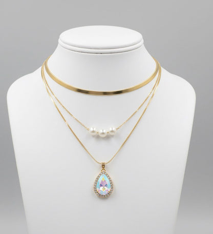 💫 Premium Necklace with Teardrop Pendant  Pearl Accent & Surprised Premium Ring for Women/Girls💫