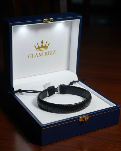 💫 Premium Black Leather Bracelet & 100% Stainless Silver Ring 💫