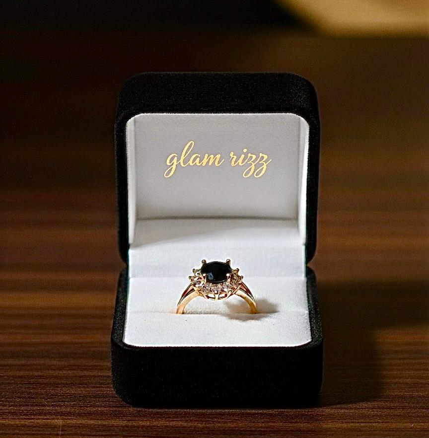 💫 Premium Classy Black Duo – Ruby Luxe Black Earrings & Black Stone Adjustable Ring 💫Buy 1 Get 1