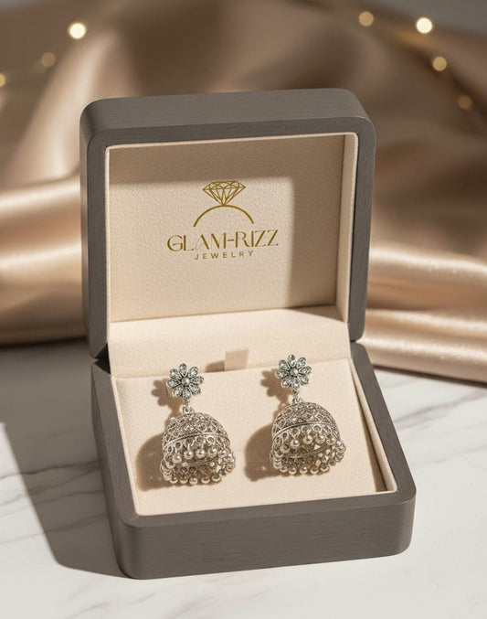 💫Buy 1 Premium Eternal Silver Elegance Duo Jhumky Get 1 Adjustable Ring for Women/Girls 💫