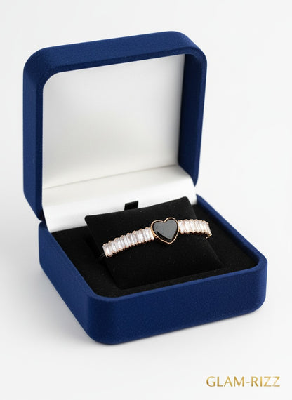 💫 Royal Class Elegant Bracelet with Black Heart & Butterfly Stone – Premium Finish 💫